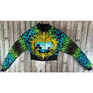 Versace for H&M Runway Leopard Print Quilted Bomber Jacket size 2 NWT brand new